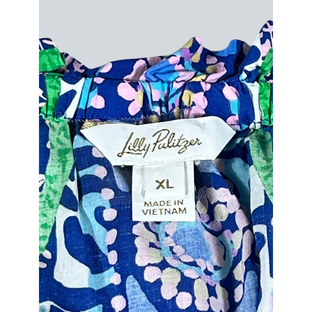 Lilly Pulitzer Womens Blue Floral Off The Shoulder Blouson Sleeve Blouse XL - Picture 7 of 12